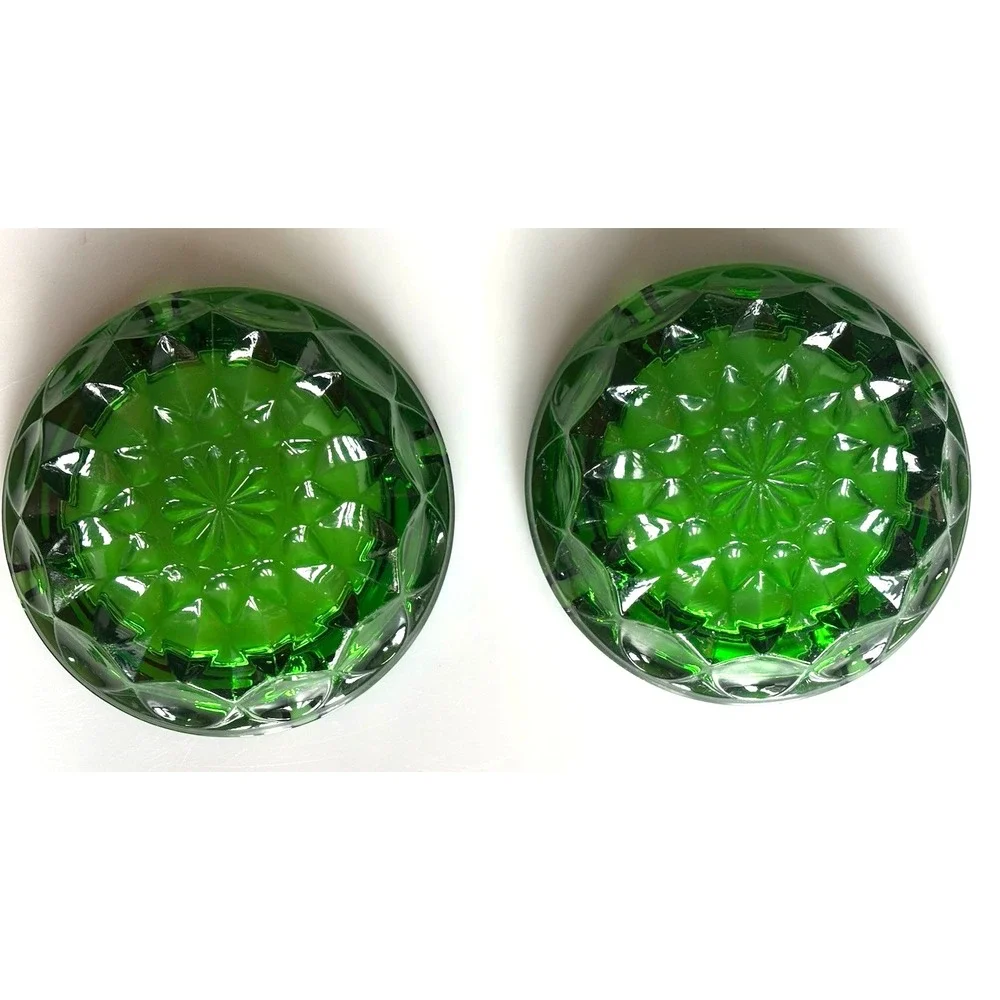 2 Vtg Emerald Green Press Glass Ashtrays Starburst Flower Design 6